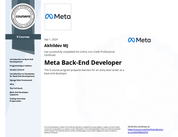 Meta Back-End Developer Professional Certificate