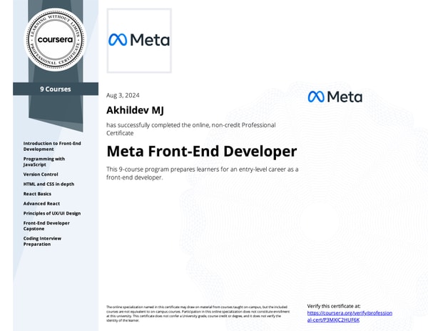 Meta Front-End Developer Professional Certificate