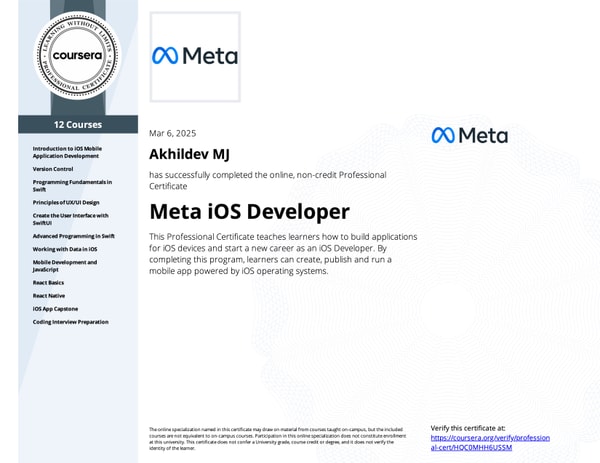 Meta iOS Developer Professional Certificate
