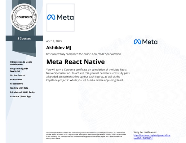 Meta React Native Professional Certificate